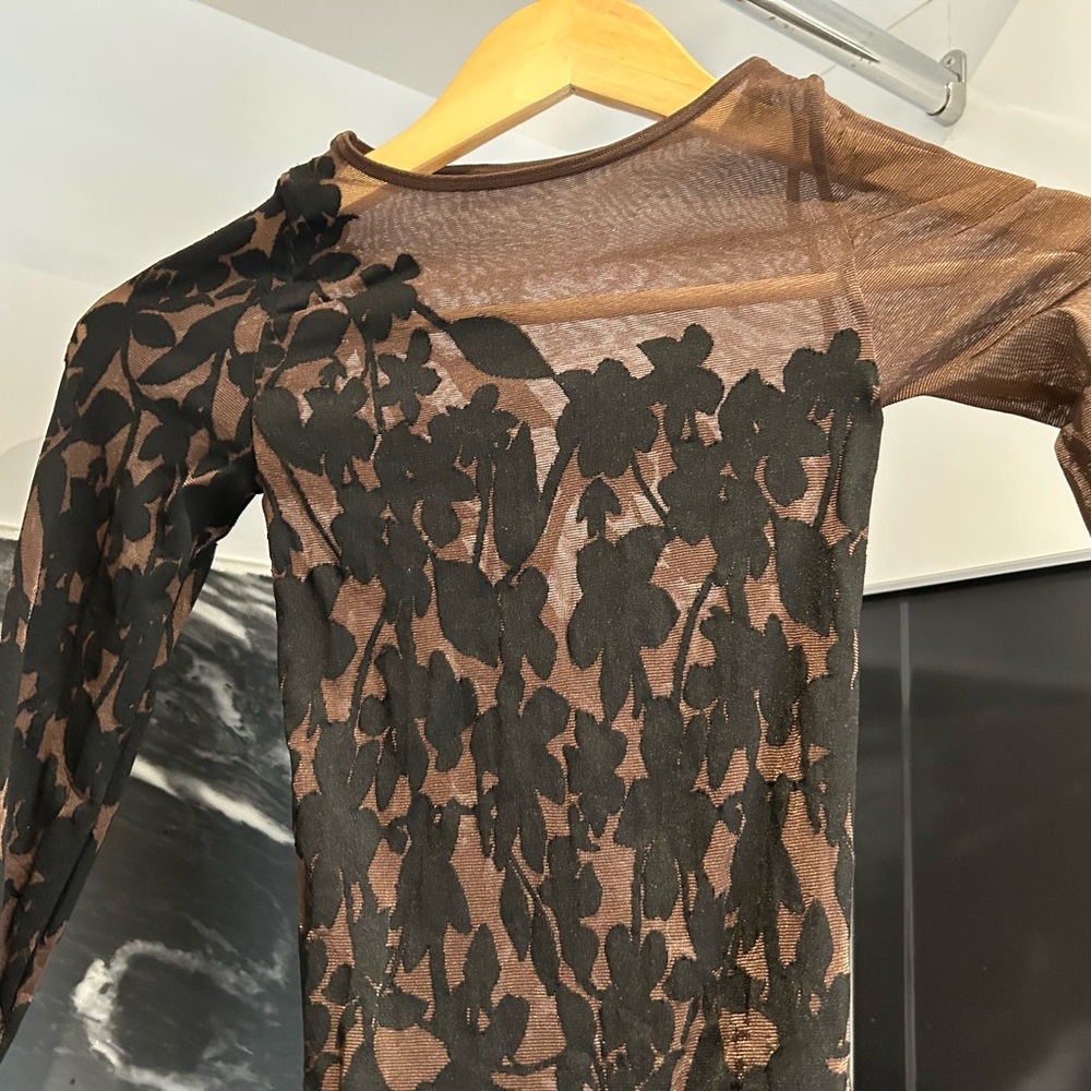Wolford Black and Brown Floral Bodysuit - Picture 3 of 5